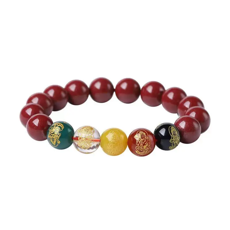 五路财神手串高含量原矿紫金砂手链天然朱砂男女款辰砂 5 Five Wealth Gods Bracelet