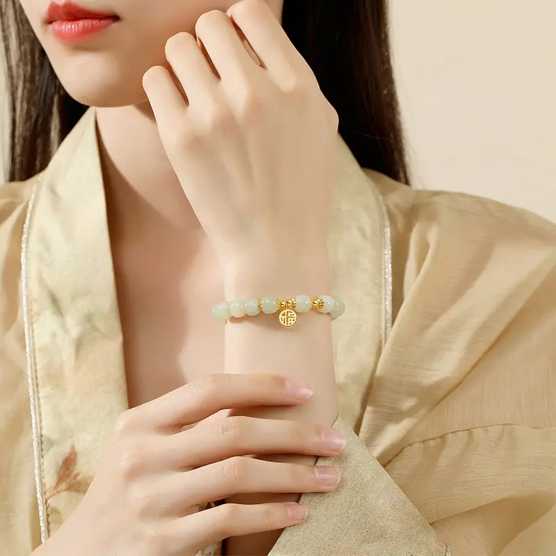 和田玉福牌手串国风轻奢小众高级感天然手饰送闺蜜礼物 6 Hetian jade blessing bracelet (21)