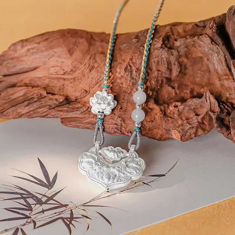 双鱼锦鲤如意锁 项链999足银女复古新中式平安锁吊坠编织 3 Pisces Koi Ruyi Lock Necklace (14)