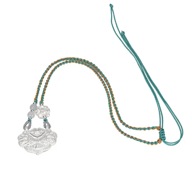 双鱼锦鲤如意锁 项链999足银女复古新中式平安锁吊坠编织 6 Pisces Koi Ruyi Lock Necklace (16)