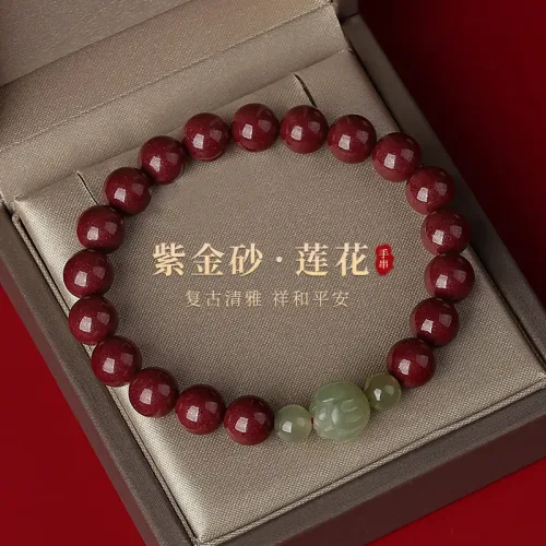 朱砂和田玉莲花手串