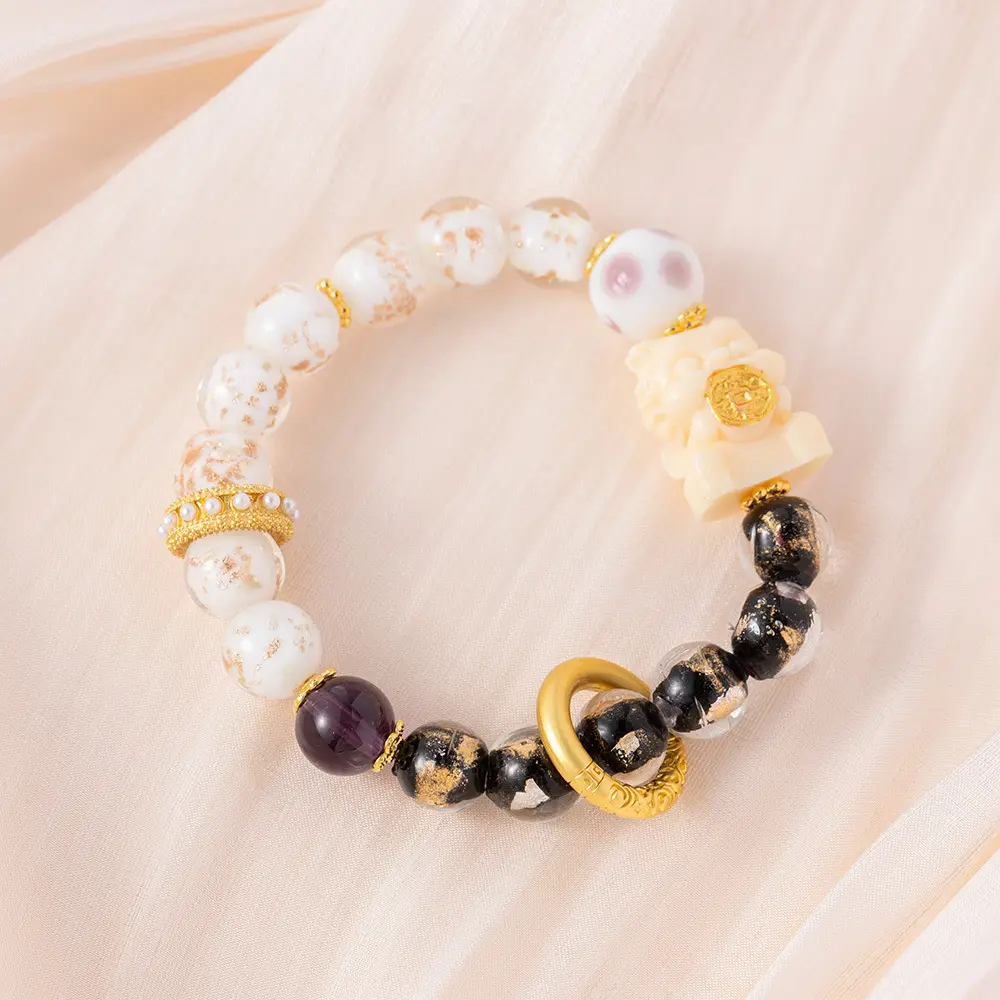Incense Ash Glazed Bead Gold-Swallowing Beast Bracelet