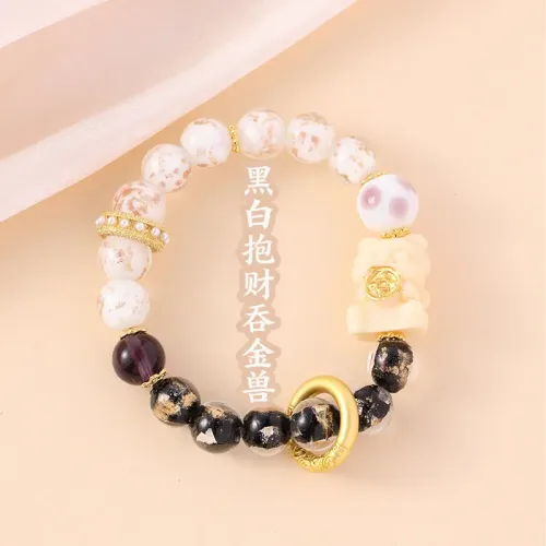 Incense Ash Glazed Bead Gold-Swallowing Beast Bracelet