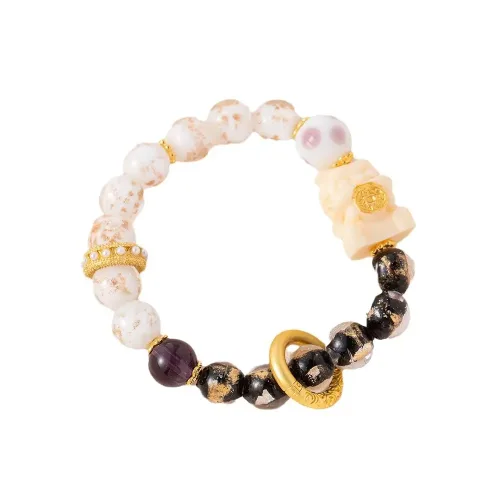 香灰琉璃 瓷珠吞金兽手链 8 Incense Ash Glazed Bead Gold-Swallowing Beast Bracelet