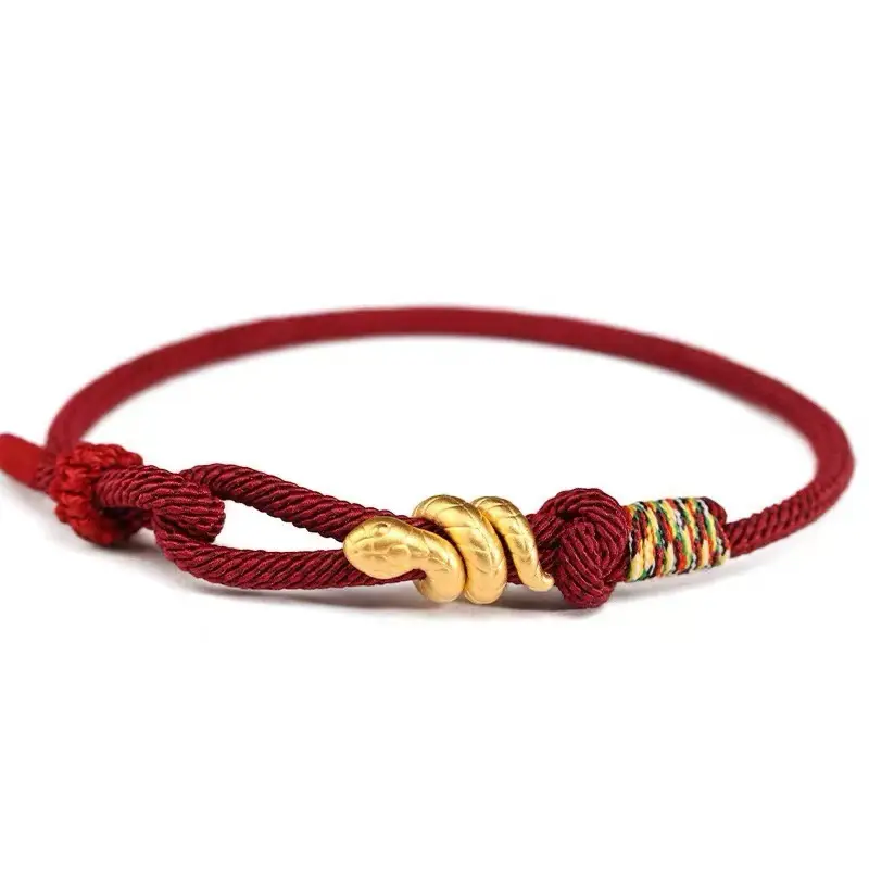 腾蛇化龙本命年 红绳 沙金手链 1 Teng Snake to Dragon Red Rope Bracelet for Zodiac Year