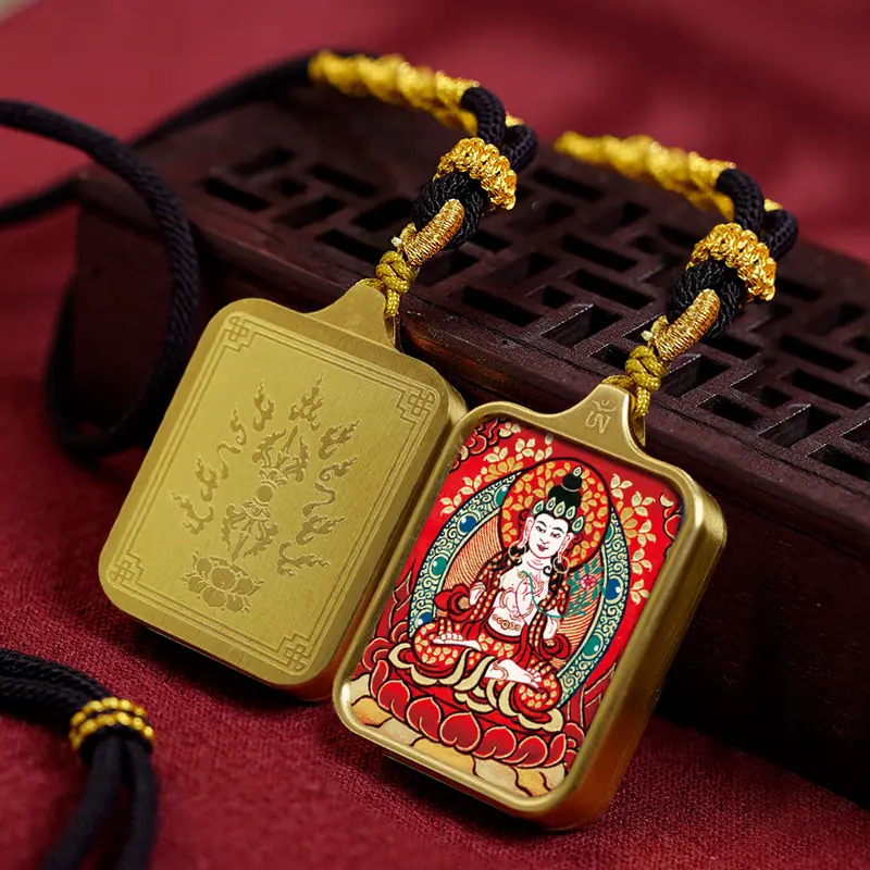 Mahasthamaprapta Bodhisattva (Patron Buddha) Tibetan Thangka Necklace: Divine Protection and Mysterious Power Combined