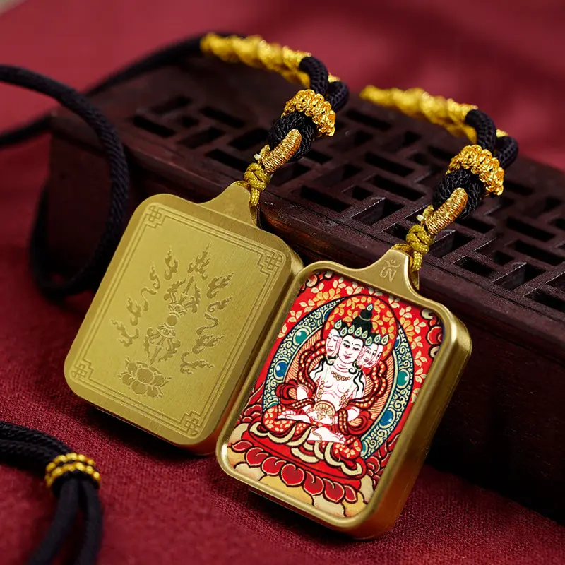 Vairocana Buddha (Patron Buddha) Tibetan Thangka Necklace: Divine Protection and Mysterious Power Combined