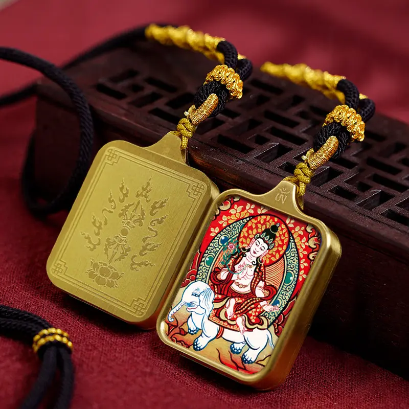 Samantabhadra Bodhisattva (Patron Buddha) Tibetan Thangka Necklace: Divine Protection and Mysterious Power Combined