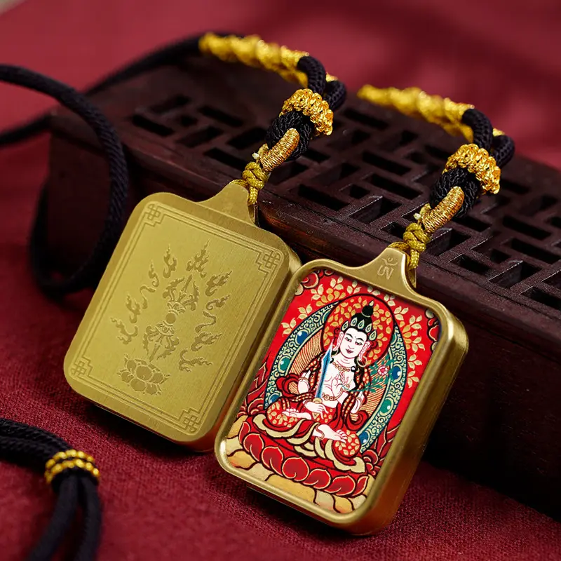 Vasudhara Bodhisattva (Patron Buddha) Tibetan Thangka Necklace: Divine Protection and Mysterious Power Combined