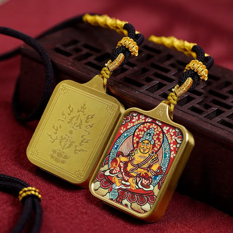 Yellow Wealth God Tibetan Thangka Necklace: Divine Protection and Mysterious Power Combined