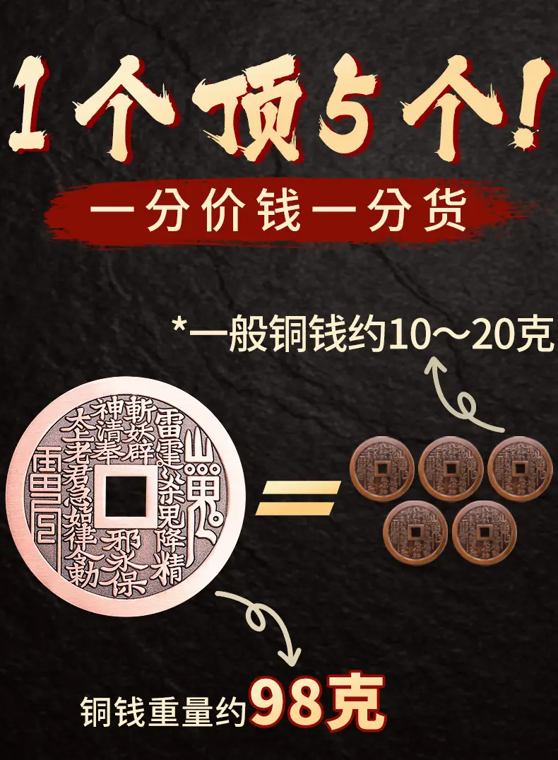 道家紫铜山鬼花钱大号方孔压胜钱吊坠 Red Copper Coin with Bagua for Fortune & Protection 13 Red Copper Coin with Bagua for Fortune & Protection