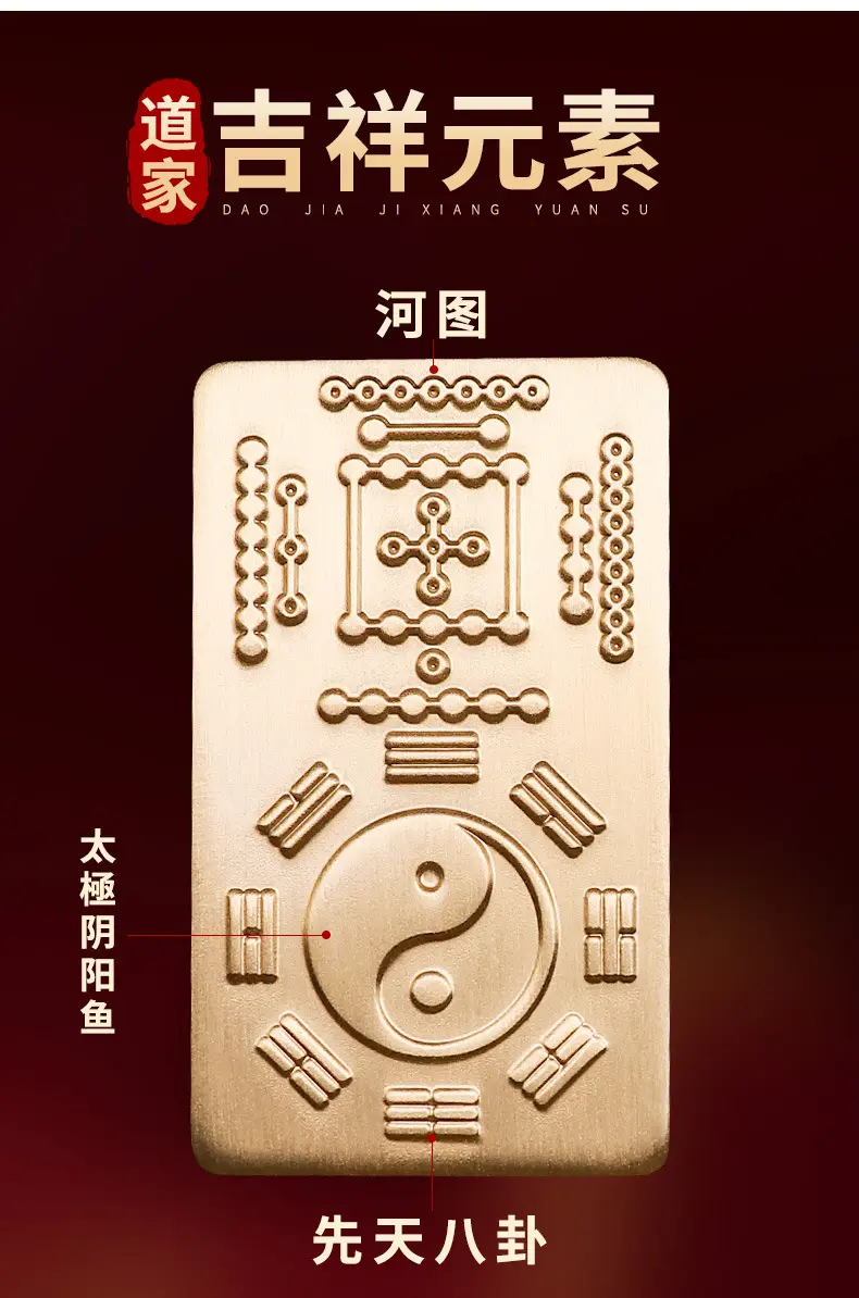 Taoist Brass Hetu Luoshu Tai Chi Bagua Amulet